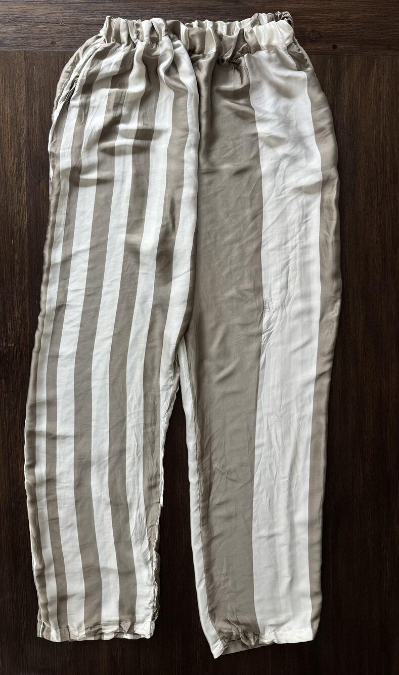 Alembika Pants Womens 4 XS Beige Stripe Satin Elastic Waist Relaxed Pull On